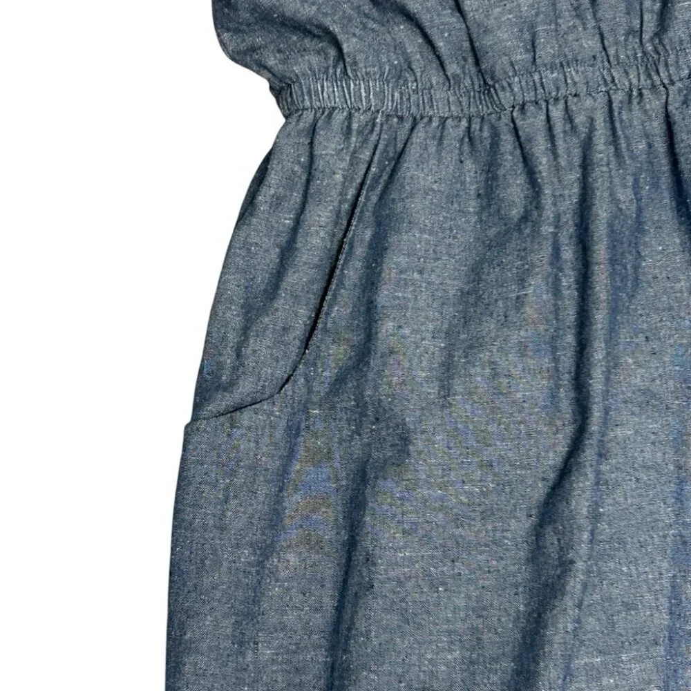 Alythea Linen Blend Chambray Ruffle Sundress Blue Large - Picture 11 of 11